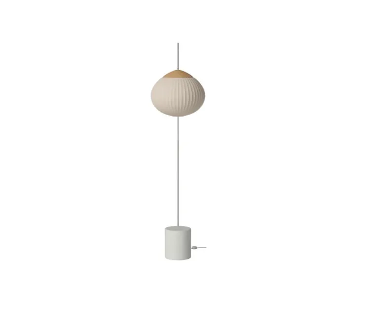 Lampadaire, Acorn, Gris mat, abat-jour sable, chêne huilé, base béton, câble gris, Ø50cm, H243,2cm - Bolia