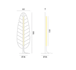 Lampadaire acoustique, Eden F1 feuille de bananier, gris fumé, LED, 2700K, 3500 lm, L60cm, H180cm - Rotaliana