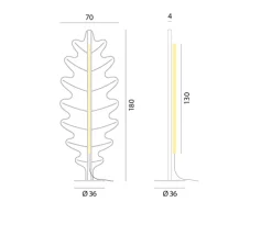 Lampadaire acoustique, Eden F2 feuille de chêne, gris fumé, LED, 2700K, 3500 lm, L70cm, H180cm - Rotaliana