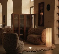 Lampadaire, Boe, argent, abat-jour en papier washi, Ø27cm, H80cm-Ferm Living