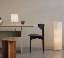 Lampadaire, Boe, argent, abat-jour en papier washi, Ø27cm, H80cm-Ferm Living