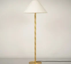 Lampadaire, Candy, laiton satiné, abat-jour chinette blanche, Ø52cm, H143cm - CVL