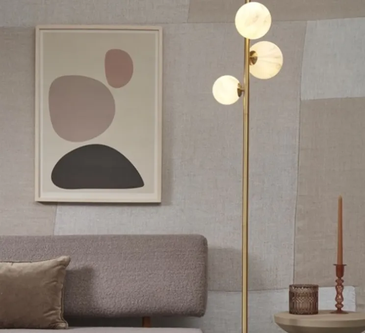 Lampadaire, Carrara 3 globes, Finition Marbre blanc, laiton, Ø25cm, H159cm - It's about Romi