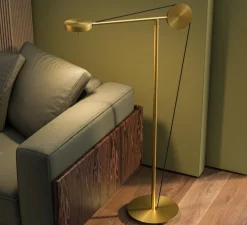 Lampadaire, Cercle Et Trait, liseuse sur pied, laiton satiné, LED, dim, 2700K, 850 lm, L60cm, H112cm - CVL