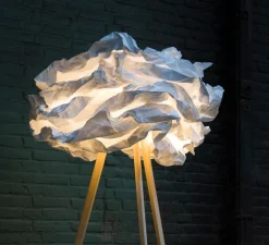 Lampadaire, Cloud, blanc, pied bois, H109cm - Proplamp