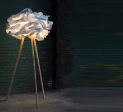 Lampadaire, Cloud, blanc, pied bois, H109cm - Proplamp