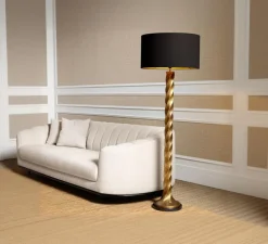 Lampadaire, Costanza, laiton vintage, abat-jour noir, Ø55cm, H164cm - Eichholtz