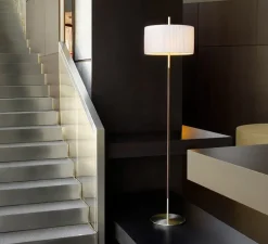 Lampadaire, Danona P, blanc, nickel, marron, Ø40cm, H163cm - Bover