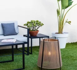 Lampadaire d'extérieur, Akane, beige et noir mat, IP44, Ø46cm, H59cm - Faro