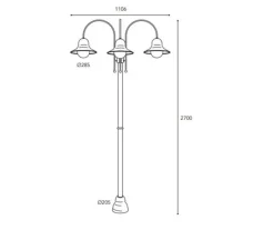 Lampadaire d'extérieur et candélabre, Campanula 1793, Laiton vieilli, IP44, Ø28,5cm, H270cm - Moretti Luce