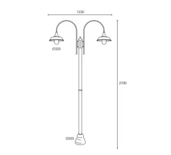 Lampadaire d'extérieur et Candélabre, Atelier 3139, Laiton vieilli, IP44, Ø32cm, H270cm - Moretti Luce