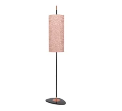 Lampadaire d'extérieur, Lagoon, large, abat-jour orange Noumea Goyave, tissu Pierre Frey, structure laquée noire et cuivre, IP68, Ø25cm, H162,4cm - Contardi