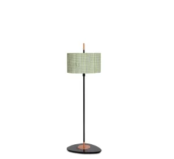 Lampadaire d'extérieur, Lagoon, medium, abat-jour vert Dominica Caraibes, tissu Pierre Frey, structure laquée noire et cuivre, , IP68, Ø35cm, H111,4cm - Contardi