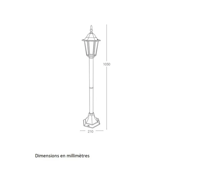 Lampadaire d'extérieur, Milano, noir, IP44, L21cm, H105cm - Nedgis