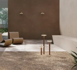 Lampadaire d'extérieur, Venexia, bois et lation satiné, IP65, LED, 2700K, 594 lm, Ø22cm, H45cm - Panzeri