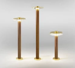 Lampadaire d'extérieur, Venexia, bois et lation satiné, IP65, LED, 2700K, 594 lm, Ø22cm, H45cm - Panzeri