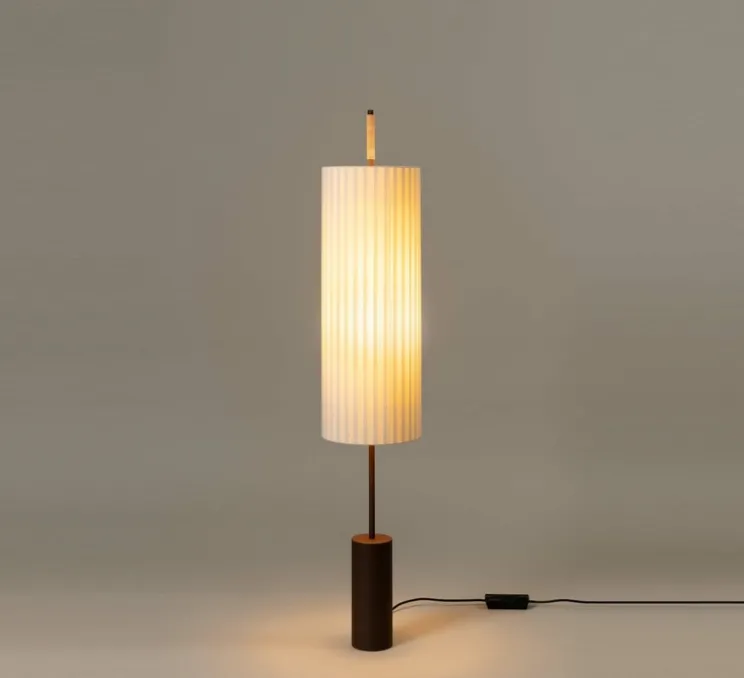 Lampadaire, Dorica, base marron foncé, abat-jour naturel, L28cm, H143cm - Santa & Cole