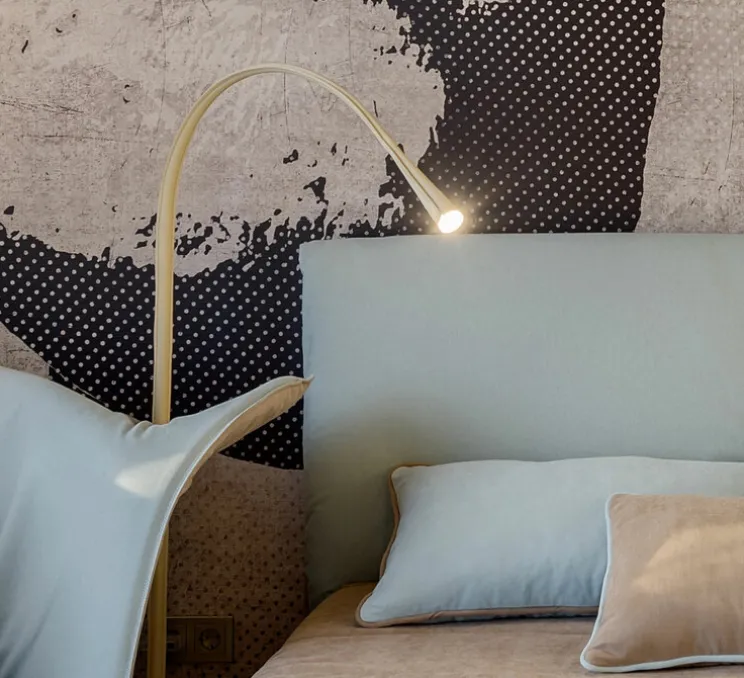 Lampadaire, Flexiled, cuir ivoire, LED, dim, 2700K, 800 lm, Ø37cm, H203cm - Contardi