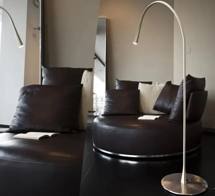 Lampadaire, Flexiled, cuir ivoire, LED, dim, 2700K, 800 lm, Ø37cm, H203cm - Contardi