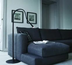 Lampadaire, Flexiled, cuir noir, LED, dim, 2700K, 800 lm, Ø37cm, H203cm - Contardi