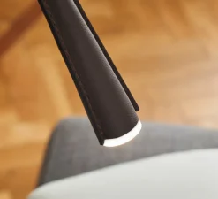 Lampadaire, Flexiled, cuir noir, LED, dim, 2700K, 800 lm, Ø37cm, H203cm - Contardi