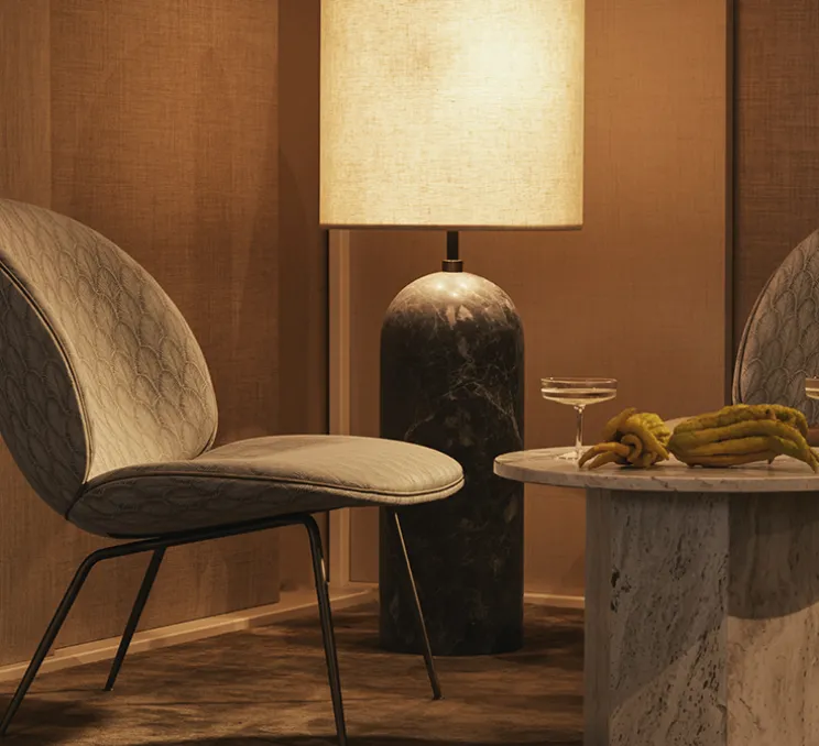 Lampadaire, Gravity XL, marbre gris et blanc, Ø20cm, H130cm - Gubi