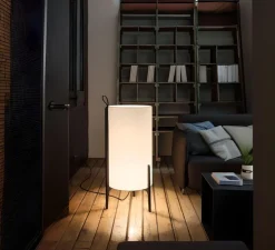 Lampadaire, Greta, chêne noir, blanc, Ø40cm, H90cm - Carpyen