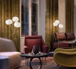 Lampadaire, Kushi, blanc et laiton, LED, 2700K, 1900lm, Ø56cm, H140cm - KDLN