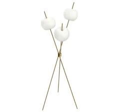 Lampadaire, Kushi, blanc et laiton, LED, 2700K, 1900lm, Ø56cm, H140cm - KDLN