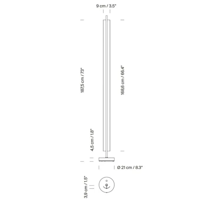 Lampadaire, Lámina 165 , noir, LED, dim, 2700K, 1484 lm, Ø21cm, H187,5cm - Santa & Cole