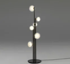 Lampadaire, Nabila 552.66, noir matt, laiton brossé et verre transparent, IP40, L33cm, H140cm - Tooy