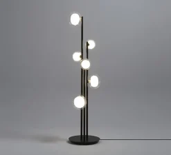 Lampadaire, Nabila 552.66, noir matt, laiton brossé et verre transparent, IP40, L33cm, H140cm - Tooy