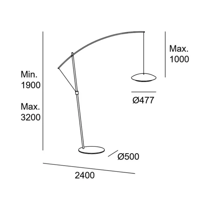 Lampadaire, Noway Big, noir, or, LED, dim, 3000K, 813 lm, L240cm, H320cm - LEDS C4