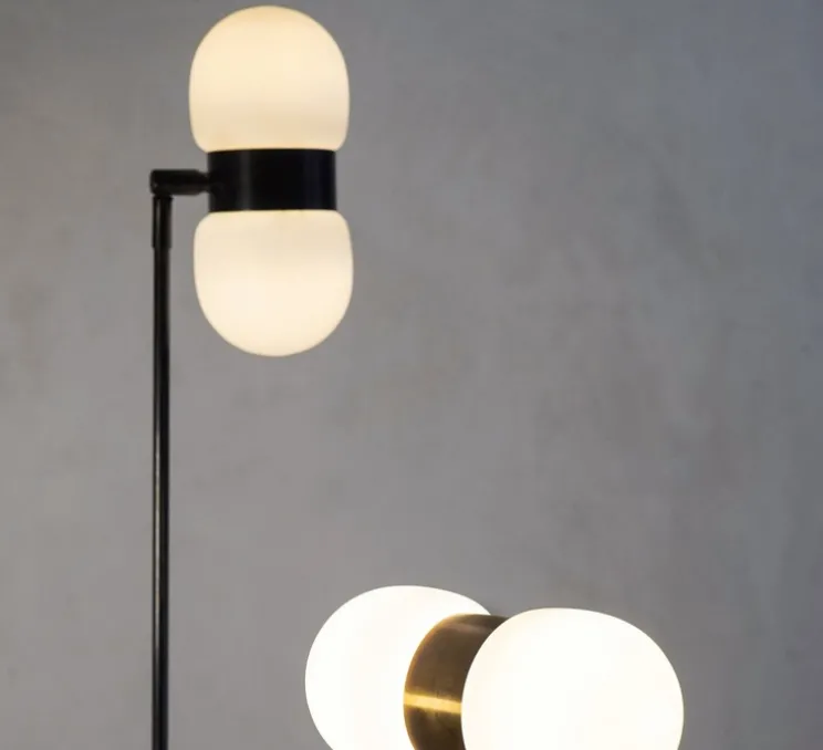 Lampadaire, Nuvol double, noir mat, pied en travertin, Ø28cm, H150cm - Contain