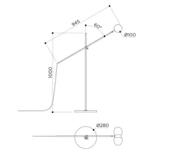 Lampadaire, Nuvol double, noir mat, pied en travertin, Ø28cm, H150cm - Contain