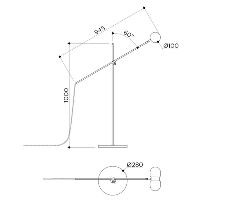Lampadaire, Nuvol double, noir mat, pied en travertin, Ø28cm, H150cm - Contain