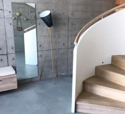 Lampadaire, Oslo Wood, noir, pied or, H165cm - Northern