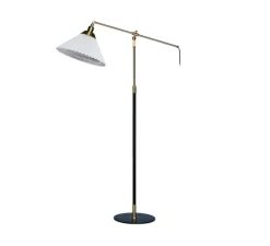 Lampadaire, 349PA, laiton, abat-jour papier plié, blanc, Ø55cm, H158cm - Le Klint