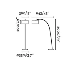 Lampadaire, Papua, noir, L38cm, H200cm - Faro
