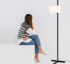 Lampadaire, Stand Up, noir, blanc, Ø40cm, H175cm - Faro