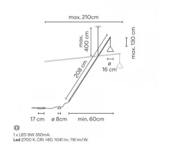 Lampadaire suspendu, North 5666, blanc, LED, dim, 2700K, 1041 lm, L16cm, H208cm - Vibia