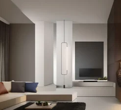 Lampadaire suspendu, Skylines S&P Linear maxi, noir, laiton satiné, LED, dim, 2700/3000K, 1560 lm, Ø24cm, H132cm - Lumen Center Italia