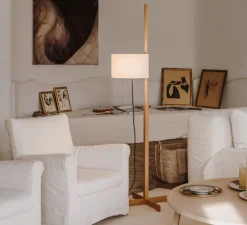 Lampadaire, TMM, chêne naturel, abat-jour blanc, Ø60cm, H166cm - Santa & Cole