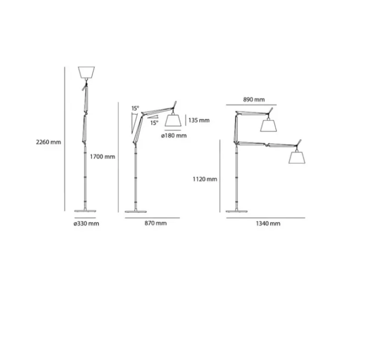 Lampadaire, Tolomeo Basculante Terra, parchemin, dimmable, H226cm, L87cm - Artemide
