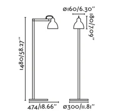 Lampadaire, Venice, noir et blanc, L16cm, H148cm - Faro
