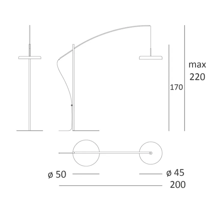 Lampadaire, zero 11, noir, LED, 3000K, 2100 lm, Ø45cm, H170/220cm - Lumen Center Italia