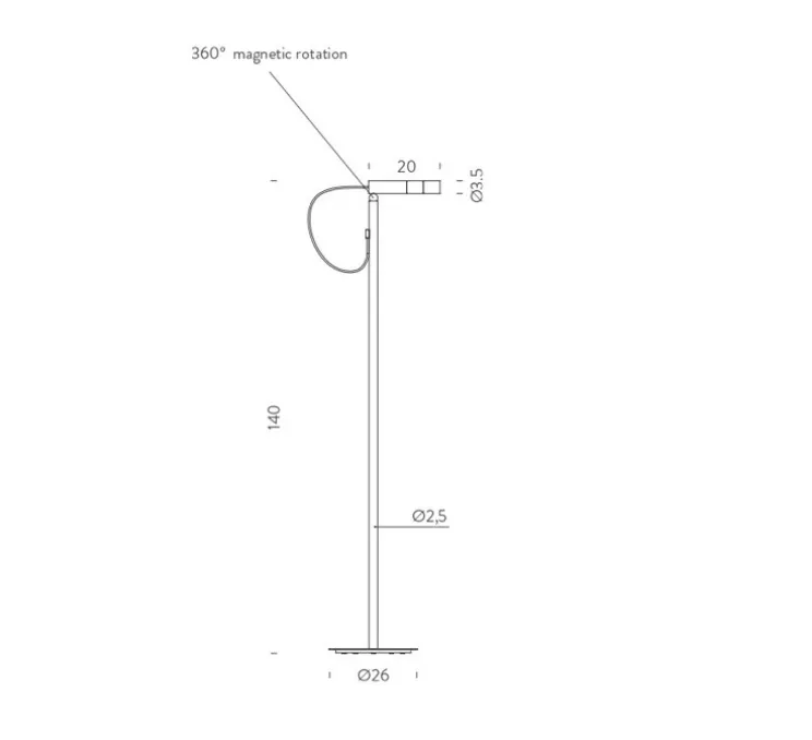 Lampadaire-liseuse, Type Reading, aluminium satiné, LED, dim, 2700K, 466 lm, L26cm, H140cm - Nemo Lighting