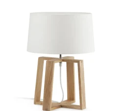 Lampe à poser, Bliss, bois et abat-jour tissus blanc, H44cm, Ø32cm - Faro