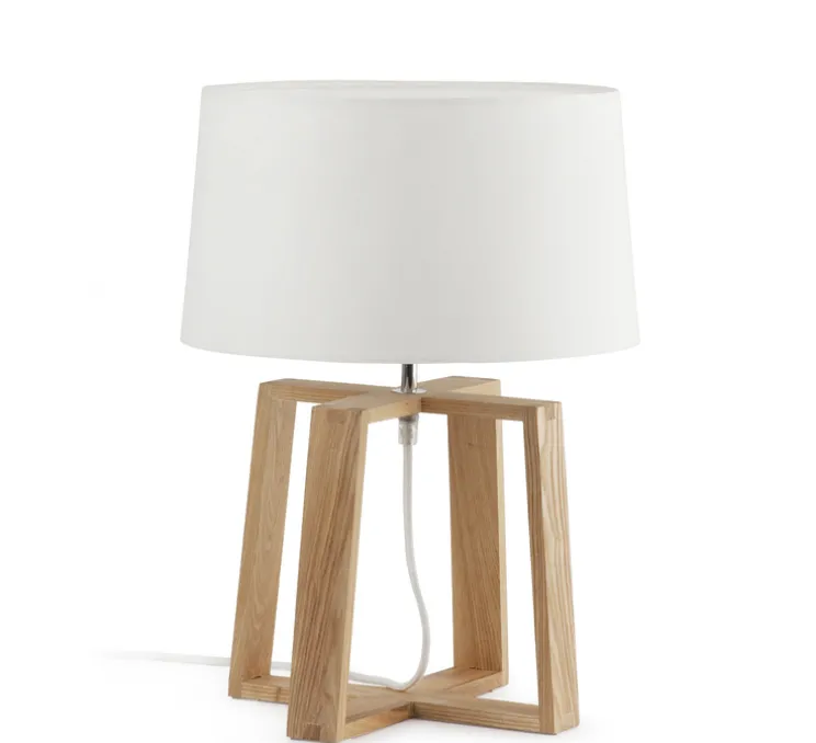 Lampe à poser, Bliss, bois et abat-jour tissus blanc, H44cm, Ø32cm - Faro