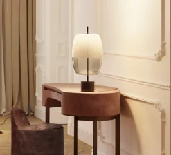 Lampe à poser, Adamas, verre fumé, structure noire, LED, dim, 2700K, 624 lm, Ø23,6cm, H52,3cm - Panzeri